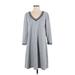 Luxology Casual Dress - A-Line V Neck 3/4 sleeves: Gray Marled Dresses - New - Women's Size Medium