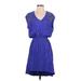 Express Casual Dress - Mini V-Neck Short sleeves: Blue Solid Dresses - Women's Size Small
