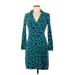 Diane von Furstenberg Casual Dress - Sheath V-Neck 3/4 sleeves: Teal Dresses - Women's Size 2