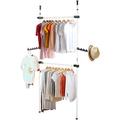 Tidy Rails, 2 Poles 2 Bars Telescopic Coat Hanger Stand Wardrobe Organiser Heavy Duty Clothes Rack Foldable Drying Rack Stainless Steel Poles and Bars Garment Rack Wall Shelves,Adjustable 281cm-329cm