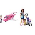 Barbie GJB33 - Reise Traumflugzeug Flugzeug mit Puppe und Zubehör, Puppen Spielzeug ab 3 Jahren & FJB00 Skipper Babysitters Puppen und Kinderwagen Spielset, Multi-Colour
