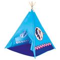 Bino Spielzelt TeePee, Zelt Kinderzimmer Zubehör, Kinderspielzeug (Kinder Tipi Zelt, Spielhaus für Kinder ab 3 Jahre, drinnen & draußen geeignet, mit Indianer Motiven, Größe 120x120x150 cm), Blau