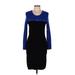 Calvin Klein Casual Dress - Sweater Dress: Blue Color Block Dresses - Women's Size Medium