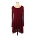 Love, Fire Casual Dress - A-Line Scoop Neck Long sleeves: Burgundy Print Dresses - Women's Size Small