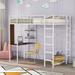 Twin Size Metal Loft Bed with 2 Shelves and one Desk ,Silver