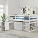 Twin Size Low Study Loft Bed with Cabinet ,Shelves and Rolling Portable Desk ,Multiple Functions Bed