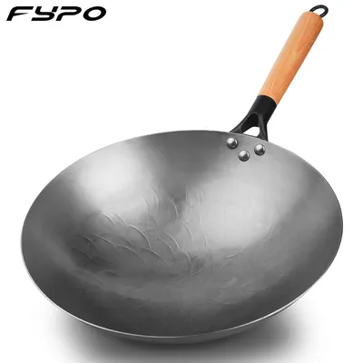 Fypo Handmade Chinese Cast Iron Wok Smokless Cookware Uncoated Iron Pot Frying Pan Non-Stick kitchen