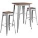 23.5" Square Metal Bar Table Set with Wood Top and 2 Backless Stools