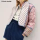 2023 Autumn Winter Pink Navy Paisley Print Stand Collar Reversible Quilted Coat Women Quilting Full