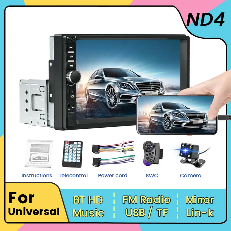 7 "nd4 universal 1 din Autoradio mp5 player multimedia gps navigation stereo unterstützung swc usb tf fm kamera iso power aux eingang bt Image