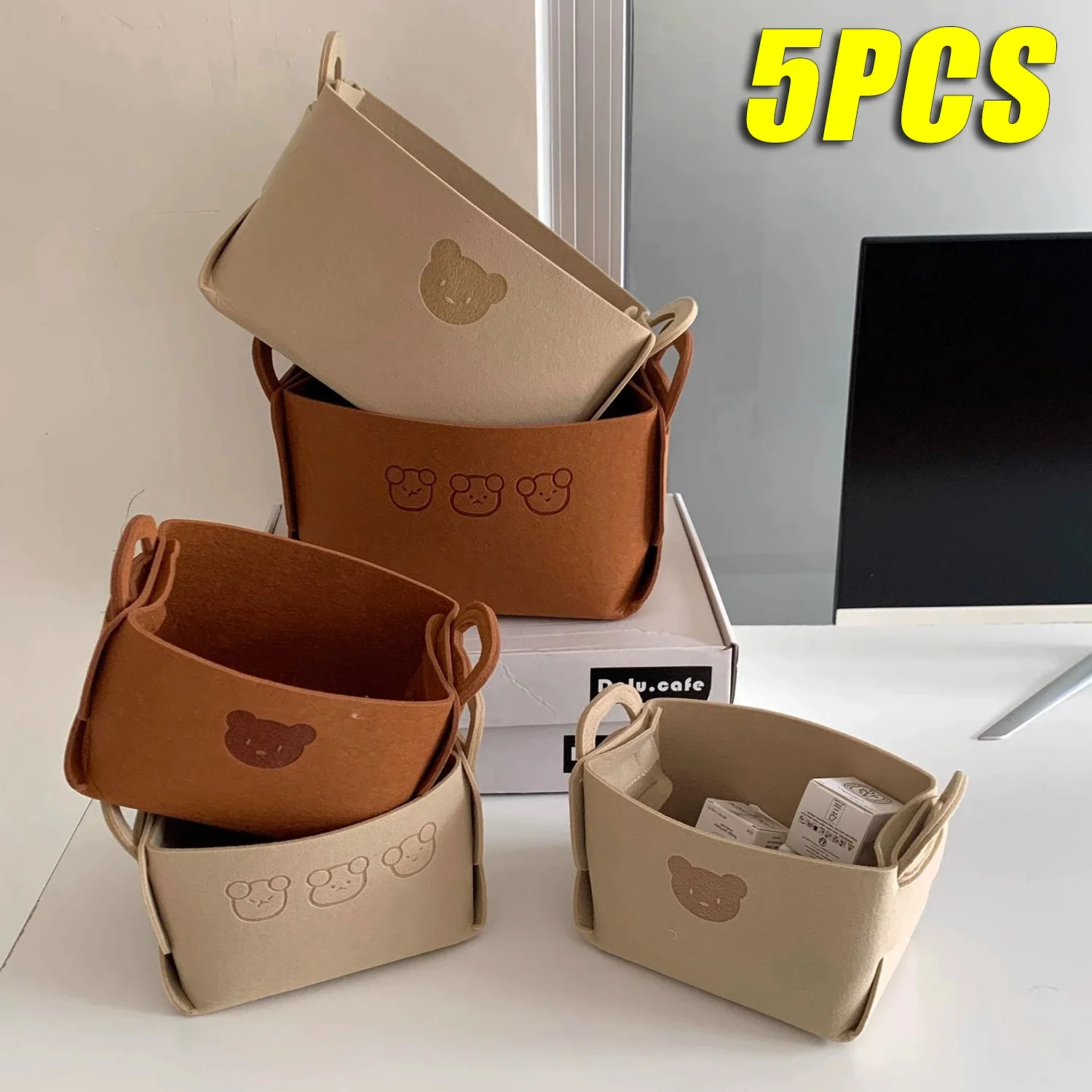 1-5PCS Bär Filz Lagerung Korb Snacks Spielzeug Lagerung Korb Große Kapazität Faltbare Kleidung Organizer Desktop Diverse veranstalter