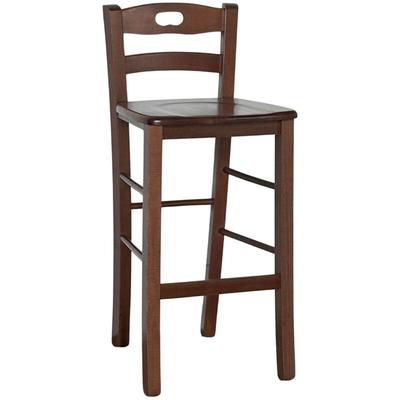 Okaffarefatto - Hocker aus dunklem Nussbaum mit Rückenlehne und massiver Sitzfläche h66 cm Image