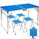 4ft Camping Table Portable Folding Tables Heavy Duty Durable Adjustable Folding Table for Indoor Outdoor Fold in Half with Carrying Handle 4 Chairs