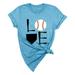 JOFOW Cute Baseball Shirt Women Baseball Heart Tee Shirts Short Sleeve Crew Neck Casual Summer Graphic Tee Shirts Top