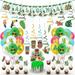 pdqouc Summer Themed Party Decorations Set Birthday Party Wild Man Turtle Back Leaf Flag Ballones Decoration Set Green Theme Bright Color Party Decor Set