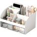 Desk Organizer Office Desk Accessories Pen Organizer with 6 Compartments and 2 Drawers Multi-Functional Pencil Holder for Desk Desk Organizers and Accessories for Office Art White