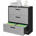 3 Drawer Lateral File Cabinet Metal Filing Cabinet with Lock Office Home Lateral File Cabinet for A4 Legal/Letter Size File Cabinet Locked Assembly Required (Black Gray 3 Drawers-Lateral)