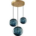 SUSIMOND Lighting Mid Century Modern 3-Lights Globe Pendant Light Fixture Brass Gold Cluster Pendant Light Kitchen Island Multi Light Pendant Lighting Ceiling Hanging Blue Glass Hanging Light