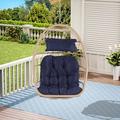 Hanging Swing Egg Chair Indoor Outdoor Foldable Wicker Rattan Patio Hammock Basket Chair with Steel Frame & Waterproof Cushions 360lbs Capaticy for Bedroom Patio Porch Dark Blue(Without Stand)