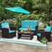 Vakollia 4 Piece Outdoor Wicker Rattan Conversation Sofa Set with Table & Chair for Backyard Balcony Garden Poolside Porch (Grey-Dark Grey)