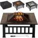 Flamaker Outdoor Fire Pit 32 Inch Patio Square Metal Firepit with Cover Poker & Grate Wood Burning Fireplace Backyard Stove for Outside Heating Camping