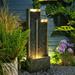 Water Fountain Outdoor Garden- 35.43 Inches Square Outdoor Water Fountains Indoor with Led Lights Floor Standing Waterfall Fountain for Backyard and Garden Small Porch Home Deck