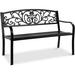 Outdoor Bench Steel Garden Patio Porch Furniture for Lawn Park Deck w/Floral Design Backrest Slatted Seat - Black