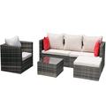 Rugerasy Patio Furniture Set 4 Pieces Outdoor Furniture Set With Single Sofa 3-seat Sofa Tempered Glass Tea Table 4 Seat And Back Cushions Seating Piece For Backyard