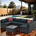 Highsound 5 Piece Outdoor Patio Furniture Set PE Rattan Wicker Sofa Set Outdoor Sectional Furniture Chair Set with Cushions and Coffee Table Black