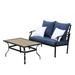 Patio Festival 2-Piece Metal Outdoor Loveseat Coffee Table with Blue Cushions