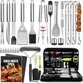 34Pcs BBQ Grill Accessories Tools Set 16 Inches Stainless Steel Grilling Tools with Carry Bag Thermometer Grill Mats for Camping/Backyard Barbecue Grill Tools Set for Men Women