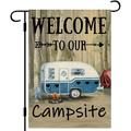 YCHII Camping Garden Flag Welcome to Our Camp Site Yard Flag Double Sided Vertical Outdoor Fire Pit Camper Camping Campsite Decoration