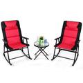 YYAo Recliner 3 Pieces Folding Portable Rocking Lounge Chairs Table Set with Cushion Outdoor Reclining Chair-Black&Red