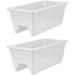 24 Inch Wide Heavy Duty Plastic Deck Rail Mounted Garden Flower Planter Boxes with Removable Drainage Plugs White (2 Pack)