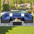 Kinbor - Outdoor Patio Furniture Black All-Weather Rattan Wicker Sofa Set Backyard Patio Furniture 7 PCS Outdoor Cushioned Sectional Sofa Conversation Set