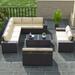 Outdoor Patio Set 14 Pieces Outdoor All Weather Patio Sectional Sofa PE Wicker Modular Conversation Sets with Coffee Table 12 Chairs & Seat Clips(Sand)