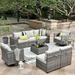 durable HOOOWOOO Outdoor Patio Set 6 Pieces Wicker Outdoor Sectional Set Small Sectional Patio Conversation Set Modular Outdoor Sofa Set with Widened Armrest Coffee Navy Blue