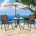 Patio Bistro Set 3-Piece Patio Dining Furniture Set with Round Tempered Glass Table 2 Foldable Chairs Small Outdoor Folding Chairs & Table Set for Porch Garden Pool Yard