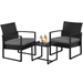 Yaheetech Modern 3-piece Patio Rattan Chairs & Table Set with Cushions Black/Gray