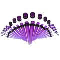 36pcs Fashionable Acrylic Stretcher Ear Plug Taper Expander Stretching Kit Transparent Purple