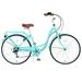 26 Inch Adult Cruiser Bicycle Steel Frame City Bike with Rear Bike Rack 7 Speeds Beach Cruiser Bike for Women Men Seniors Outings Sports Commuting Green