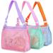 WOVTE Beach Toy Mesh Beach Bag Kids Shell Collecting Bag Beach Sand Toy Seashell Bag for Holding Shells Beach Toys Sand Toys Swimming Accessories for Boys and Girls(Only Bags A Set of 3 )
