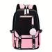 1pc Large Capacity Cute Backpack With USB Charger Port And Earphone Jack Notebook Laptop Computer Backpack For Students Women s Canvas Backpack Fashion Contrast Color Bag With Cute Plush Ball