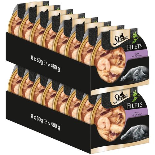 16x 60g Sheba Filets Huhn mit Garnelen Katzenfutter nass