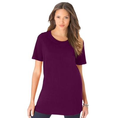 Plus Size Women's Crewneck Tee by Roaman's in Dark Berry (Size 1X)