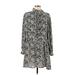 Topshop Casual Dress - A-Line High Neck Long sleeves: Gray Dresses - Women's Size 12