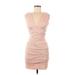 Deb Cocktail Dress - Mini Plunge Sleeveless: Pink Solid Dresses - Women's Size Medium