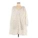 H&M Casual Dress - Mini V Neck 3/4 sleeves: Ivory Floral Dresses - Women's Size Large