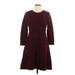 Eliza J Casual Dress - A-Line High Neck 3/4 sleeves: Burgundy Solid Dresses - Women's Size Large