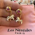 Anthropologie Jewelry | Les Nereides Horse Carousel Pink Quartz Gold Tone Earrings Enamel | Color: Gold/Pink | Size: Os